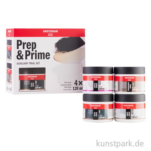 Talens AMSTERDAM Malmittel Set, Prep + Prime, Grundierung, 4x 120 ml