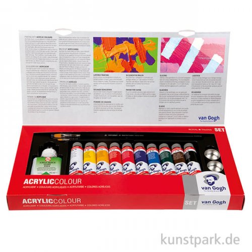 Talens VAN GOGH Acrylfarbe Kombi-Set mit 10 x 40 ml Tuben und Zubehör