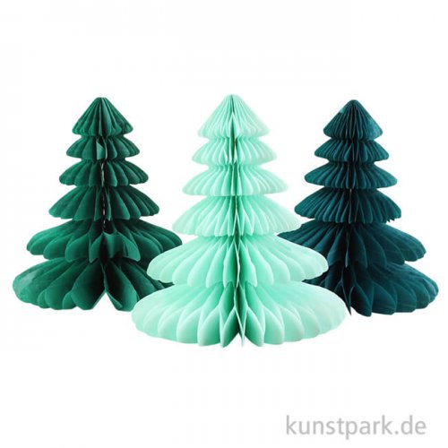 Tannenbäume aus Wabenpapier - Grün, 3 Stück