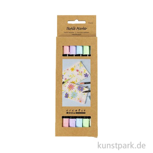 Textil-Marker mit 2 Spitzen in Pastellfarben, 6er Set