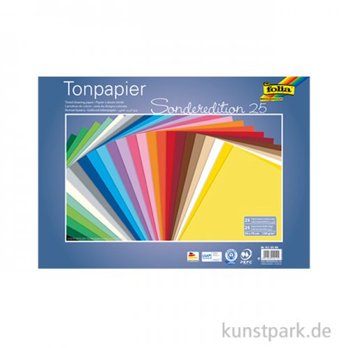Tonkarton 25 x 35 cm, 25 Bogen farbig sortiert, 220g/m²