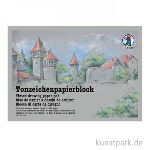 Tonzeichenpapier Block Grautöne, 24 x 34 cm, 30 Blatt, 130g