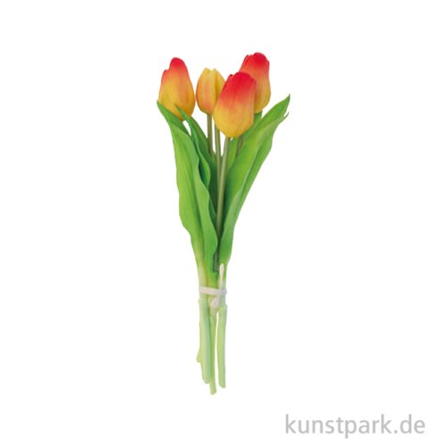 Tulpenstrauß aus Kunststoff, 5er Set, 30 cm, Gelb Orange