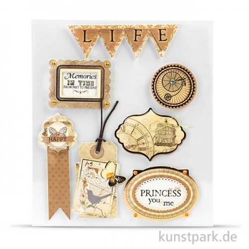 Vintage 3D-Sticker - Life, selbstklebend, 7 Stück sortiert