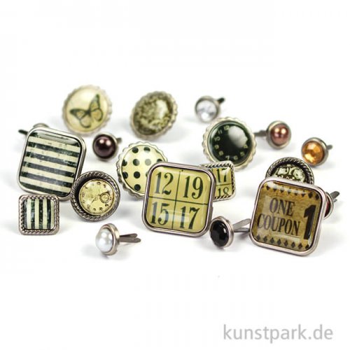 Vintage Brads, 19 Stück sortiert