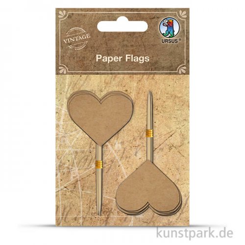Vintage Papierfähnchen - Herz aus Kraftpapier, 10 Stück