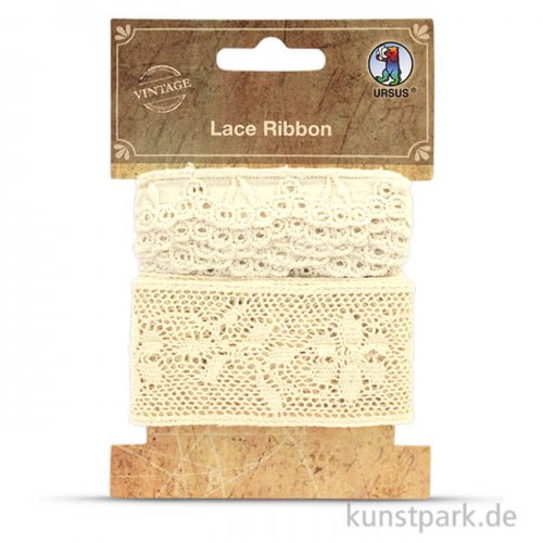 Vintage Spitzenband - Creme, 1,6 - 4 cm x 1 m, 2 Stück sortiert