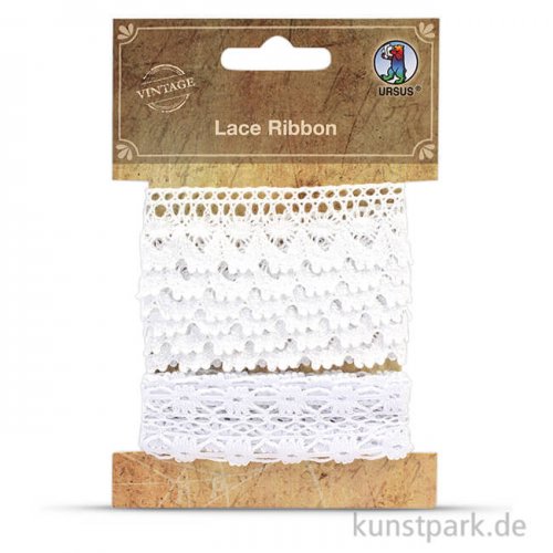 Vintage Spitzenband - Weiß, 2,2 cm x 1 m, 2 Stück sortiert