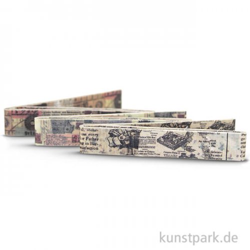 Vintage Stoffbänder - Zeitung 3-er Set, 1,5 cm x 1 m, selbstklebend