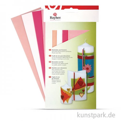 Wachsfolie - Rosa-Töne, 20x6,5 cm, 4 Farben sortiert