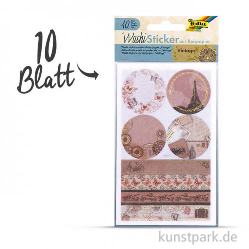 Washi-Sticker - Vintage, 10x16 cm, 10 Blatt sortiert