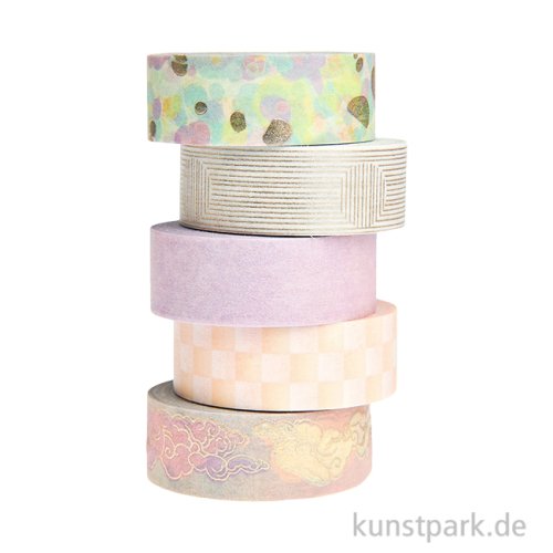 Washi Tape Set - Himmel, Pastell, 5 Stück, je 10 m