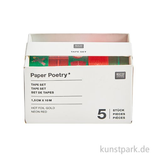 Washi Tape Set - Weihnachtsmarkt, Neon, 15 mm, 5 Stück, je 10 m