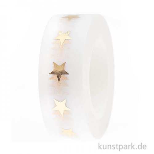Washi Tape - Sterne, Natur / Gold, 15 mm, 10 m Rolle