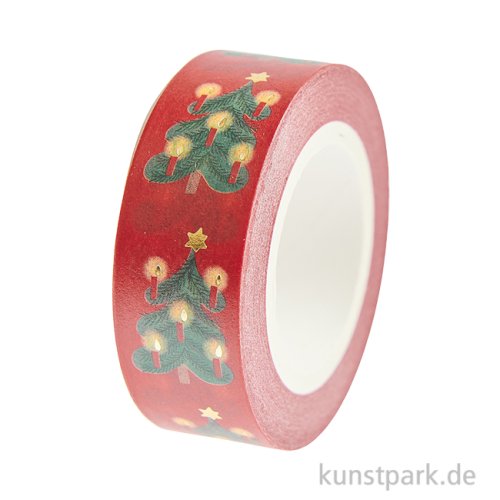 Washi Tape - Weihnachtsbäume, Rot, 15 mm, 10 m Rolle