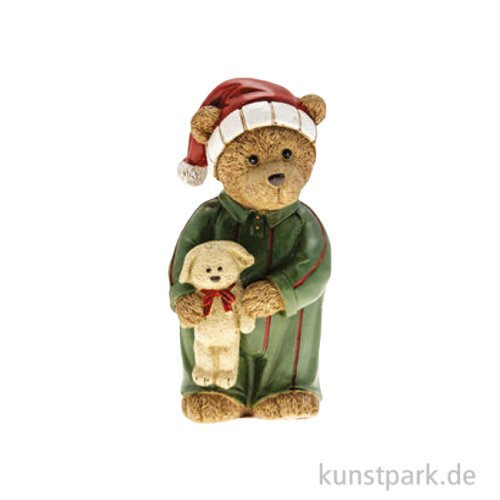 Weihnachtsbär im Schlafanzug, Keramik, Grün, 6 x 5,7 x 12,6 cm