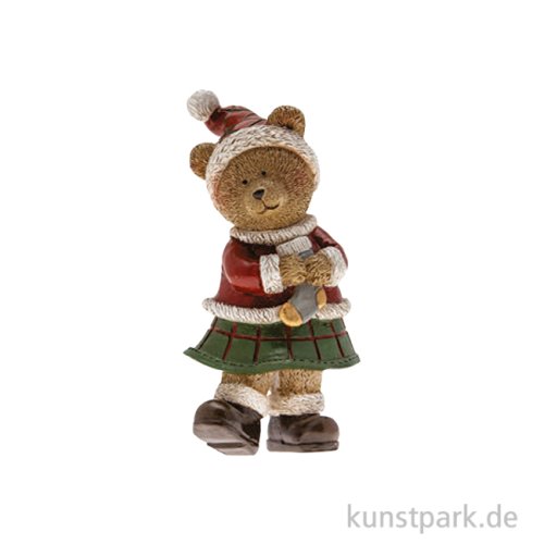 Weihnachtsbär mit Strumpf, Keramik, Grün-Rot, 6,5 x 5,5 x 14 cm