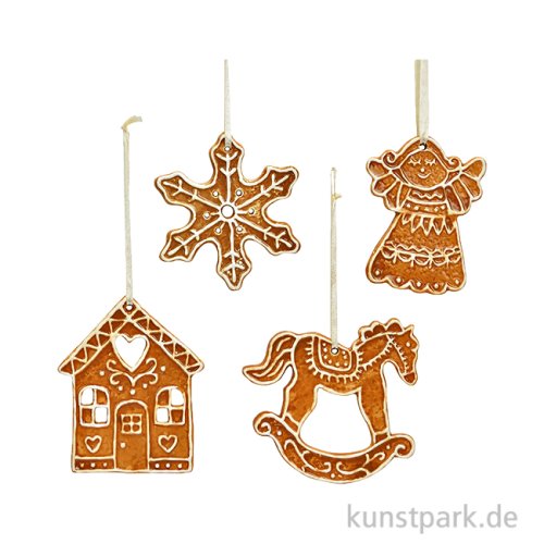 Weihnachtshänger Lebkuchen aus Porzellan, Braun, Sortiert, 9 x 10 cm