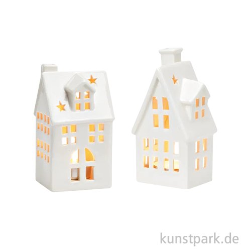Windlicht Haus aus Porzellan, Weiß, Sortiert, 7 x 14 x 5 cm