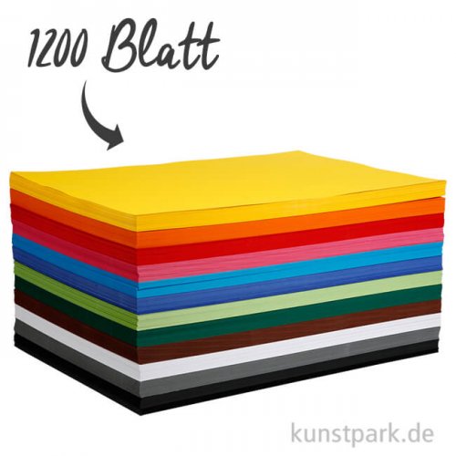 XXL Set - Bastelkarton, 1200 Blatt, DIN A2, 180 g, 12 Farben sortiert