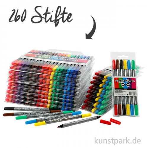 XXL Set - Colortime Dual-Filzschreiber in Kunststoffetuis - 260 Stifte