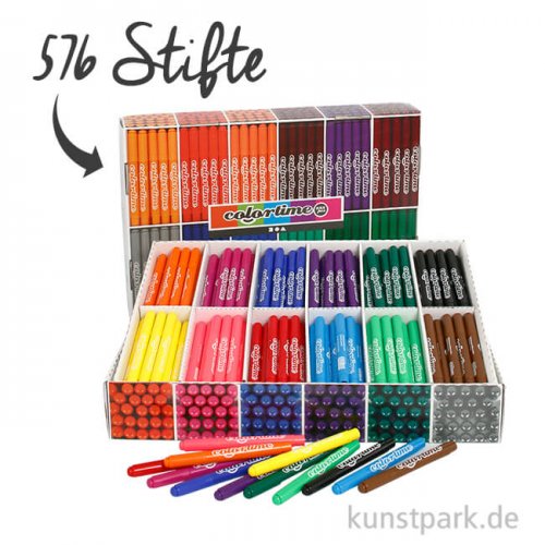 XXL Set - Colortime Fasermaler Basisfarben - 576 Stifte in der Displaybox