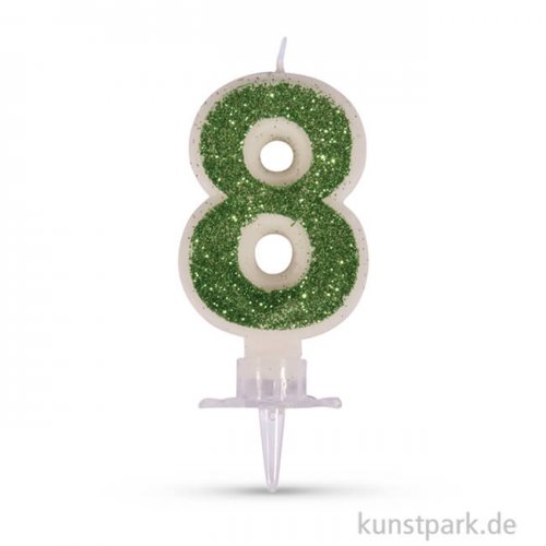 Zahlenkerze mit Glitter und Halter, 10 cm 8 - Grün