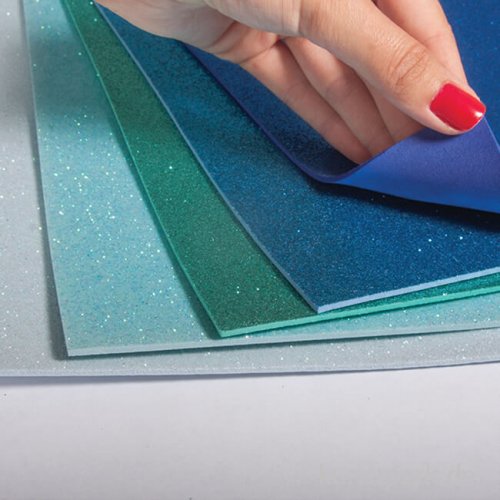 Moosgummi Platten Glitter - Blau-Grün, selbstklebend, 5 Stück
