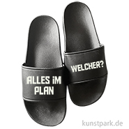 Badelatschen, Schwarz, Bedruckt, Design, Alles im Plan 