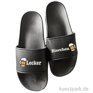 Badelatschen, Schwarz, Bedruckt, Design, Lecker Bierchen 