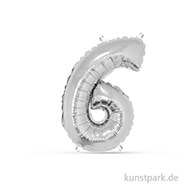 Folienballon Zahl - Silber, 40 cm einzel | 6
