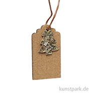 Geschenkanhänger aus Karton mit Baum, Gold, 4,5 x 2,5 cm, 6 Stück 