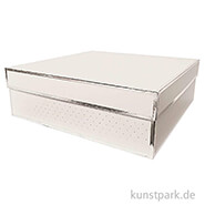 Geschenkschachtel Eckig - Weiß & Silber 30 x 30 x 10 cm