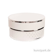 Geschenkschachtel Rund - Weiß & Silber 15 x 8 cm