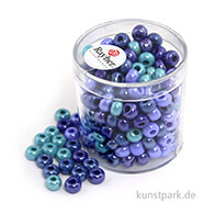 Glas-Großlochradl Blau-Türkis Mix, opak, 55 g Dose | 6 mm
