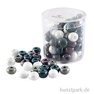 Glas-Großlochradl Grau-Lila-Weiß Mix, opak, 55 g Dose | 8,7 mm