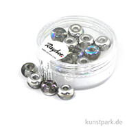 Glas-Großlochradl transparent metallic - 9 mm - 14 Stück Dose | Silber Irisierend