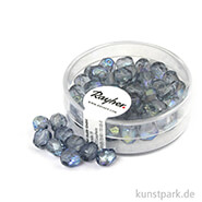 Glas Schliffperlen irisierend - 6 mm - 50 Stück Dose | Blaugrau