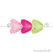 Herz Perlen Glitzer, Rosa Neon, 9x11x8 mm, 24 Stück 