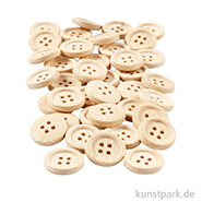 Knöpfe aus unlackiertem Holz, 4 Loch 18 mm - 40 Stück