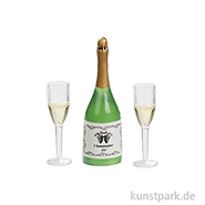 Miniatur Champagnerflasche mit Gläsern, 3-teilig, 3,9 x 1,1 cm 