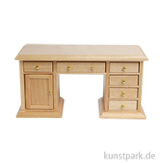Miniatur Schreibtisch, Holz, Eiche, 12,5 x 5,5 x 6,5 cm 