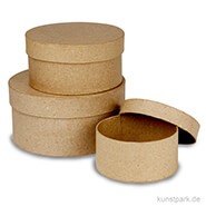 Pappschachtel-Set - rund, handgearbeitet, 3 Stück sortiert 