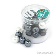 Renaissance Glaswachsperlen MIX - 10 mm - 32 Stück Dose | Weiß-Grau
