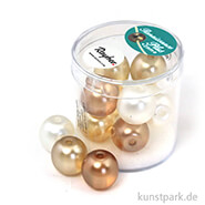Renaissance Glaswachsperlen MIX halbtransparent - 14 mm - 12 Stück Dose | Weiß-Beige
