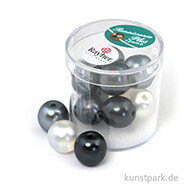 Renaissance Glaswachsperlen MIX halbtransparent - 14 mm - 12 Stück Dose | Weiß-Grau