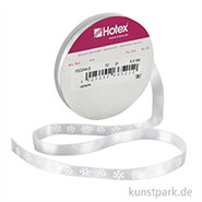 Satinband Schneeflocken - 10 mm x 5 m Weiß