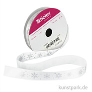 Satinband Schneekristalle - 15 mm x 3 m Weiß