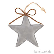 Stern zum Hängen, Veloursleder, Grau, 11 x 11 x 2 cm 