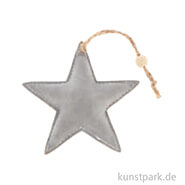 Stern zum Hängen, Veloursleder, Grau, 8,8 x 8,8 x 1,5 cm 